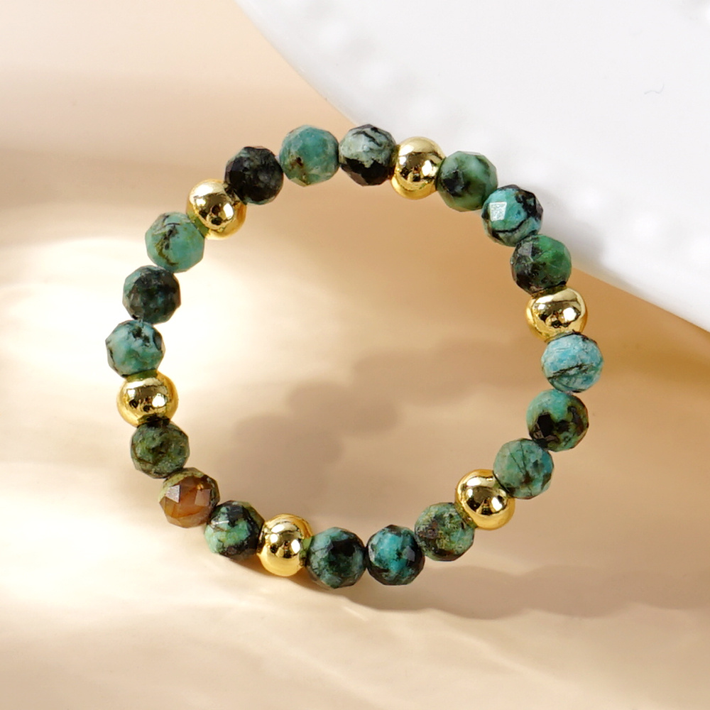 Bohemian Turquoise Stone Beaded Ring Unplated Boho Stackable African